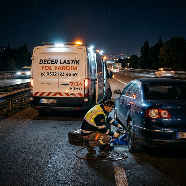 Yolda lastik değişimi hizmet aracı